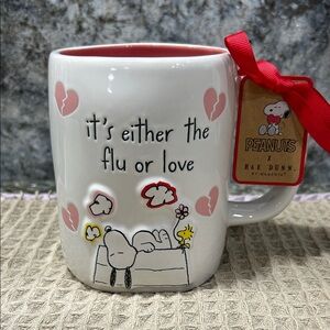 NWT Rae Dunn x Peanuts It’s Either the Flu or Love Double Sided Mug